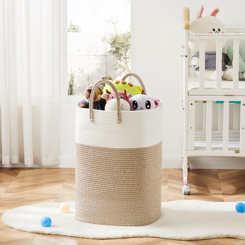 Woven Cotton Rope Laundry Hamper - 60L Large Storage Basket (Brown)