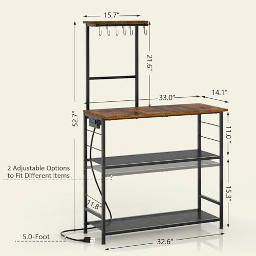 4-Tier Bakers Rack with Power Outlet, 33-Inch Microwave Stand & Coffee Bar