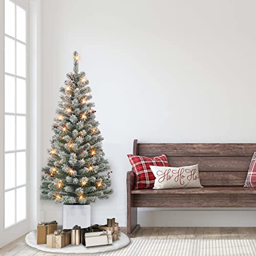 Set of 2 5ft Pre-Lit Flocked Western Spruce Christmas Trees, 169 Tips, 70 Lights
