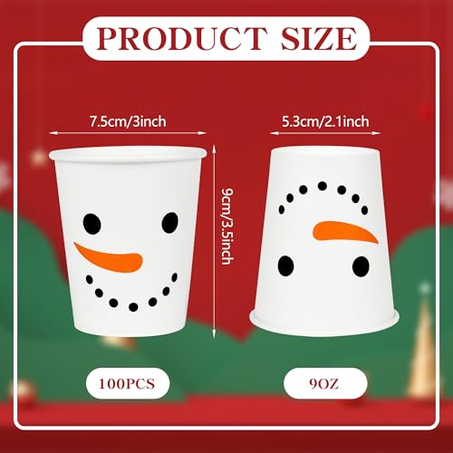 AimFun 100-Pack 9oz Snowman Christmas Cups Disposable Party Cups