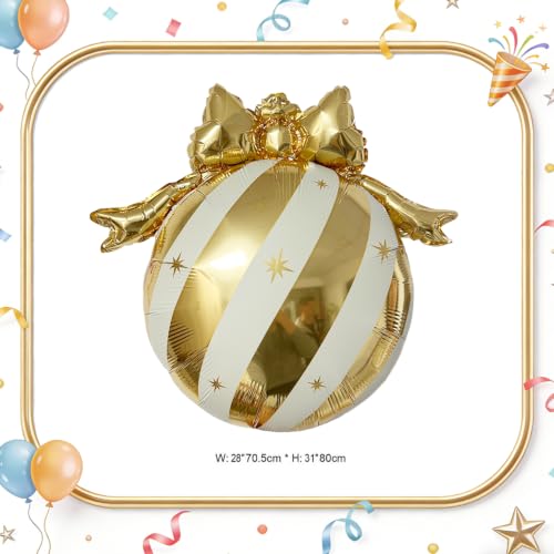 Christmas Bauble Balloon Set 6Pk – Red Green White & Gold Striped 28x31" Aluminum Foil Decor