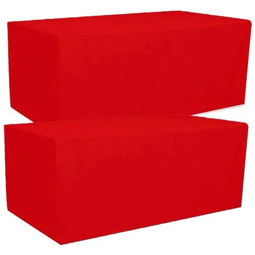 Gowinex 2 Pack Red 8ft Polyester Fitted Tablecloth Rectangular Table Cover 96Lx30Wx30H Inch Wedding Banquet Party