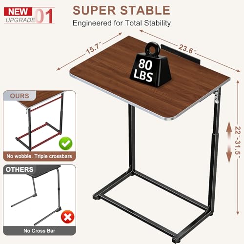 MLZLLL Walnut Wood Large Folding TV Tray Table with Adjustable Height & Tilt, Phone/Tablet Slot - 1 Pack