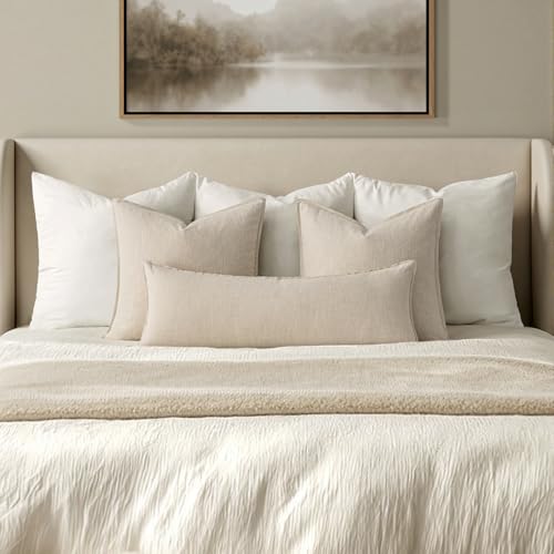 MIULEE Boho Linen Lumbar Pillow Cover 14x36 - Neutral Farmhouse Accent