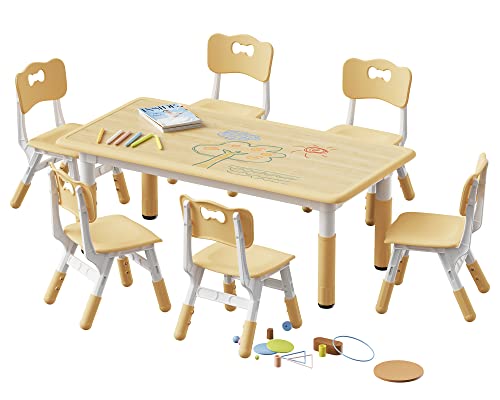 Adjustable Kids Table and 6 Chairs Set - Durable HDPE Activity Furniture