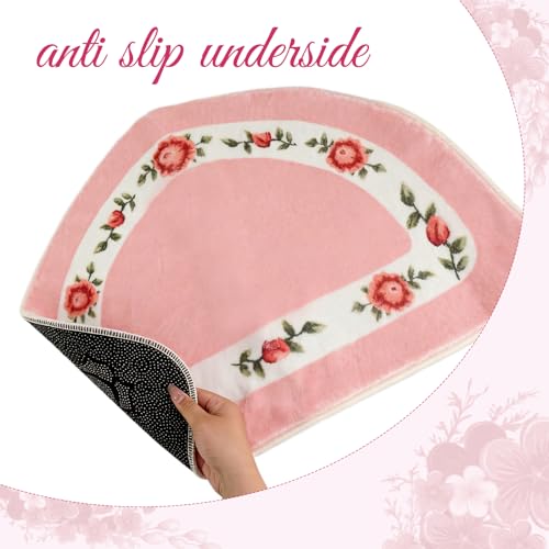 5-Piece Floral Bathroom Rug Set, Soft Absorbent Non-Slip Rose Bath Mats
