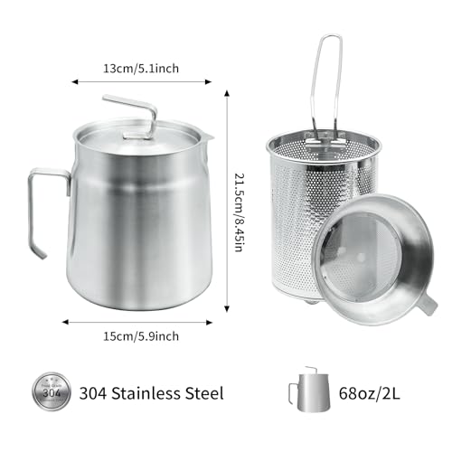 68oz Stainless Steel Oil Filter Pot with Fryer Basket - Stovetop Grease Container