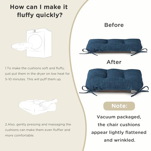 AddGrace Navy Chair Cushions 18x17x3 Inch for Dining & Kitchen Chairs - Non-Slip Support