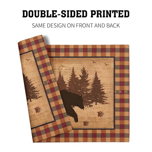 Imiss Rustic Bear Forest Pine Tree Placemat Set of 4 - 12x18 Inch Farmhouse Table Mats