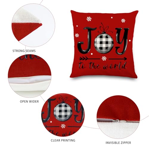 DIYDEC 4 Pack Christmas Pillow Covers 18x18 Inches Red Holiday Decor Set