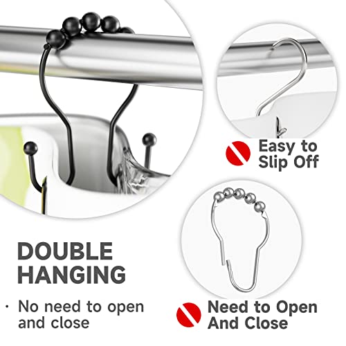 Double Shower Curtain Hooks - Rust-Proof Metal Rings for Curtain and Liner
