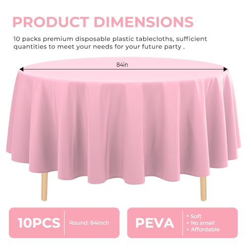 10-Pack 84-Inch Round Disposable Plastic Tablecloths - Pink Party Covers