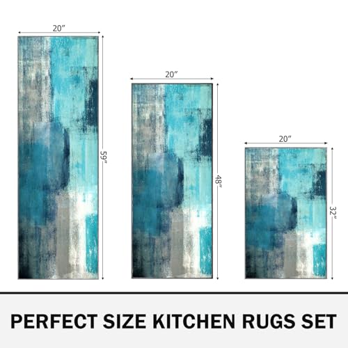 3-Piece Abstract Kitchen Mat Set, Washable Non-Slip Floor Rugs