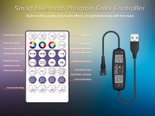 6.5ft WS2811 RGB LED Neon Rope Light, Bluetooth App Controlled Flexible Strip