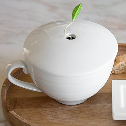 Tea Forte White Porcelain Café Cup with Lid - 8oz Tea Mug & Infuser Cover