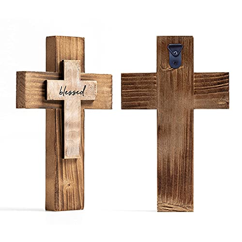 Solid Wood Christian Wall Cross - 9-Inch Rustic Pine Religious Decor