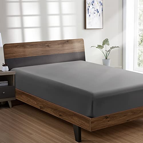 FreshCulture Queen Fitted Sheet - Deep Pocket Brushed Microfiber, Dark Grey