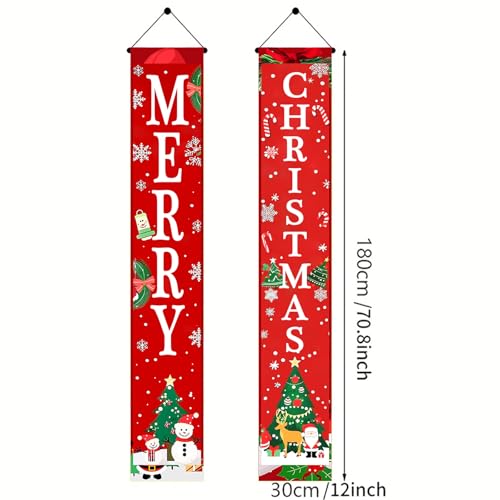 BlissYard Merry Christmas Decorations 30x71 Inch Red Banner with Snowman Santa Gifts – Christmas Door Porch Wall Decor (Variation: Christmas Door Banner#3)