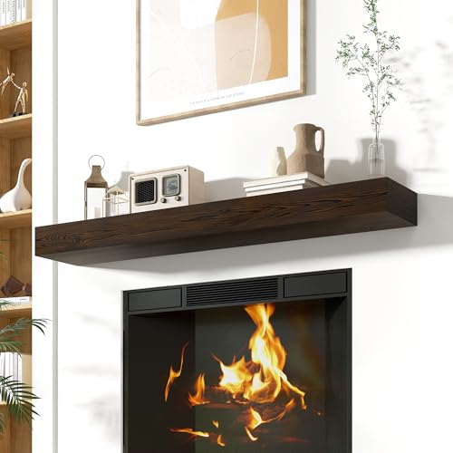 Acovy Rustic Brown Floating Fireplace Mantel Shelf 60x8x3 Inches Natural Wood