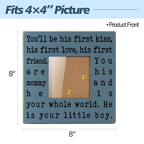 Boy Mom Picture Frame - Rustic Wooden 4x4 Photo Frame, Sentimental Gift for Mom