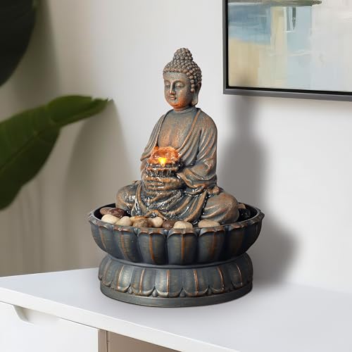 Buddha Tabletop Water Fountain with LED Light - Relaxing Zen Indoor Decor