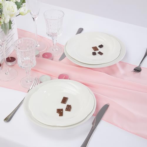 14x108 Inch Light Pink Chiffon Table Runner - 12 Pack for Weddings & Parties