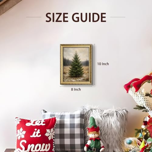 A-Tree Framed 10x8 Vintage Gold Christmas Tree Wall Art — Rustic Winter Canvas Print