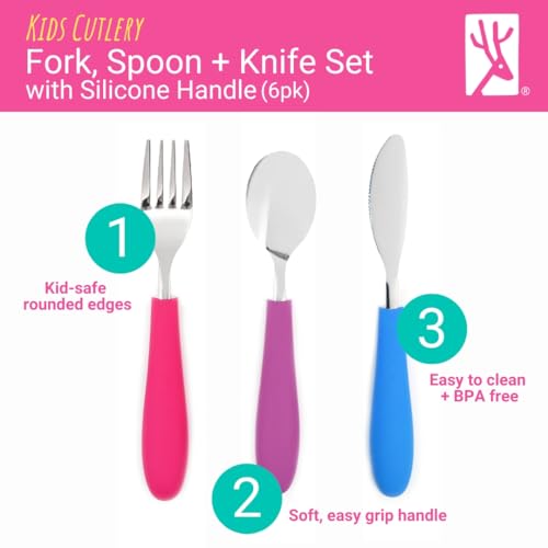 Kids Silverware Set with Silicone Handles and Stainless Steel Flatware