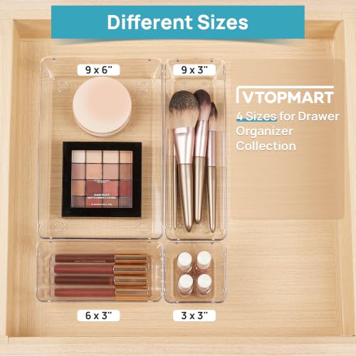 Vtopmart Clear Drawer Organizer Bins Set - 4 Sizes for Makeup & Home Storage