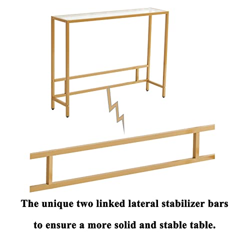 Modern Tempered Glass Console Table with Gold Metal Frame for Entryway