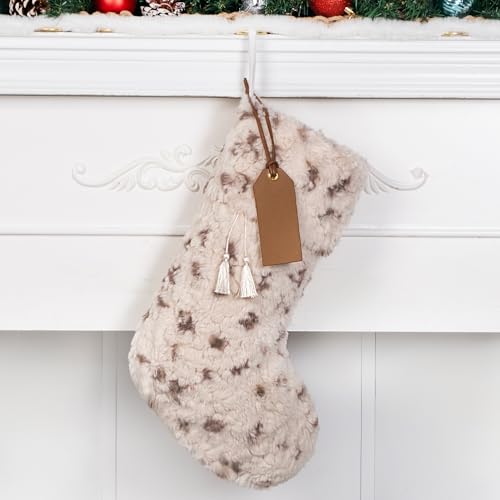 LUBOT Beige Spot 20" Personalizable Christmas Stocking with Leather Name Tag