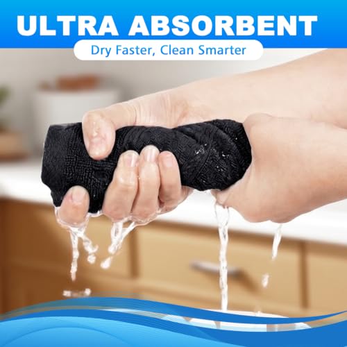 INFICRIME Black 6 Pack 100% Cotton Washcloths 13x13 Inch for Face & Body