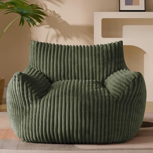 Oversized Corduroy Bean Bag Chair for Adults with Armrests - Green