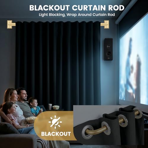 Wrap Around Blackout Curtain Rod - 1" Heavy Duty Adjustable 66-120", Gold