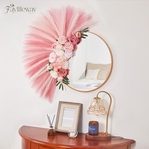 50pcs 17-inch Artificial Pampas Grass, Blush Pink Fluffy Boho Decor