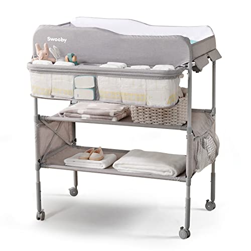 Portable Foldable Baby Changing Table with Storage and Waterproof Pad