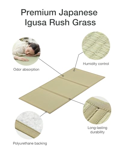 Japanese Tatami Floor Mattress, Foldable Natural Rush Grass Mat, Queen Size
