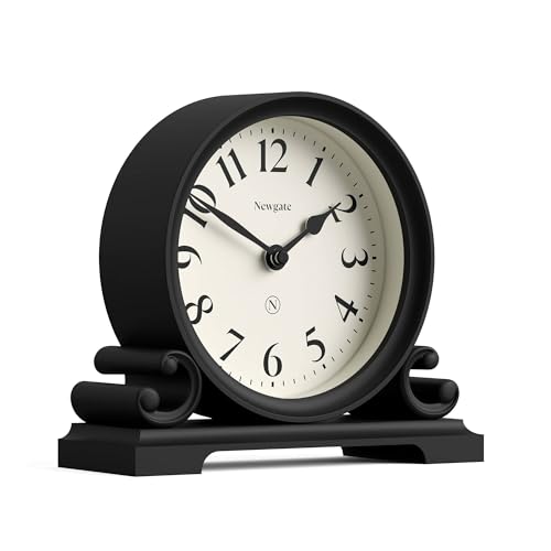 Double Scroll Mantel Clock - Silent Sweep Black Desk & Shelf Clock