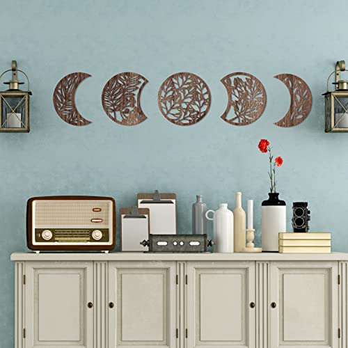5-Piece Moon Phase Wall Art Set, 10.6-Inch Boho Botanical Wall Decor