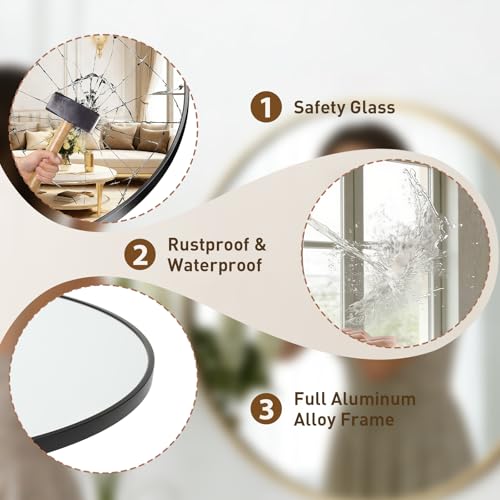 20-Inch Round Metal Wall Mirror - Shatterproof Tempered Glass Vanity Mirror