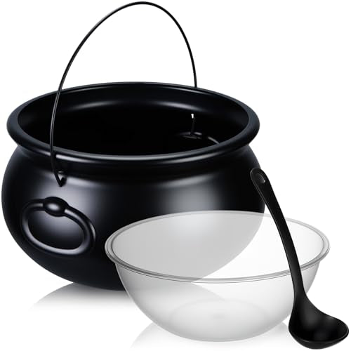 3-Piece Halloween Witch Cauldron and Punch Bowl Set with Ladle