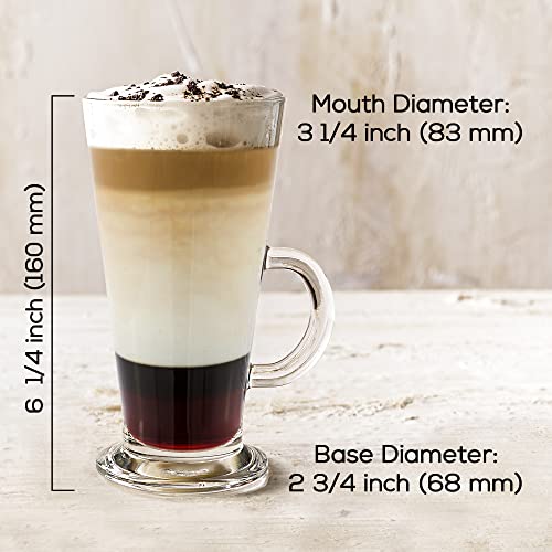 Large 12 oz Irish Coffee Mugs Set of 2 - Clear Lead-Free Glass with Handles for Hot & Cold Beverages