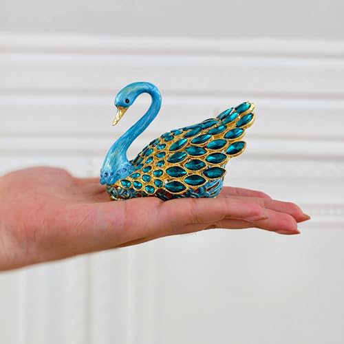 Blue Swan Enamel Jewelry Trinket Box - Decorative Ring Holder Organizer