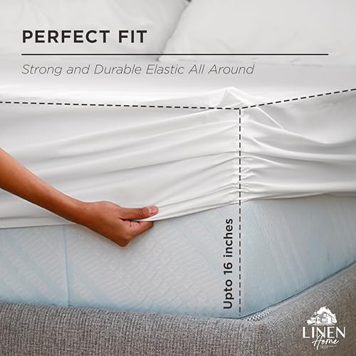 Linen Home 100% Cotton Queen Fitted Sheet - Deep Pocket Percale Weave
