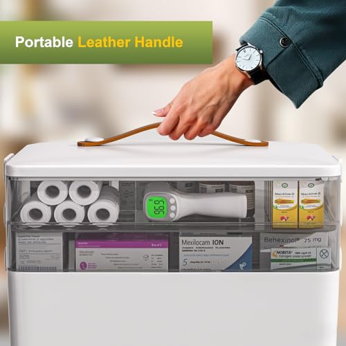 3-Tier Portable Medicine Storage Box, First Aid Organizer with Handle