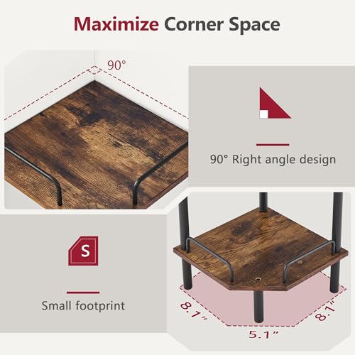 3-Tier Industrial Corner Shelf, Rustic Brown Standing Storage Unit