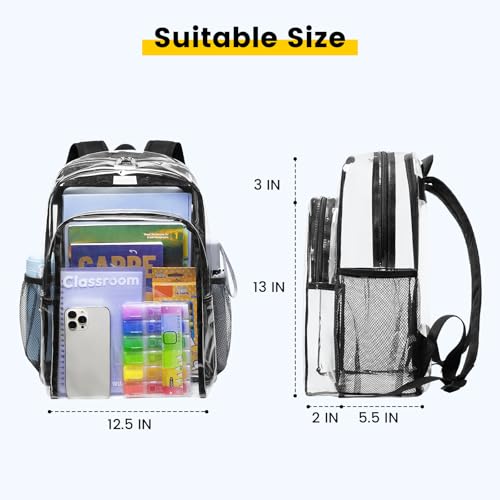 16-Inch Large Clear Backpack - Heavy Duty Transparent School Bookbag