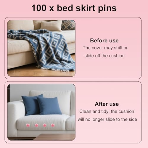 100pcs Pink Flower Spiral Upholstery Pins for Bed Skirts & Fabric Fixing