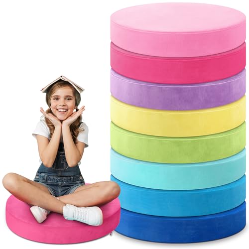 8-Pack 15-Inch Round Floor Cushions for Kids - Soft Plush Classroom Seating