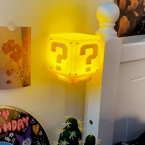 Question Block LED Night Light with Sound Effects, Rechargeable Desk Lamp